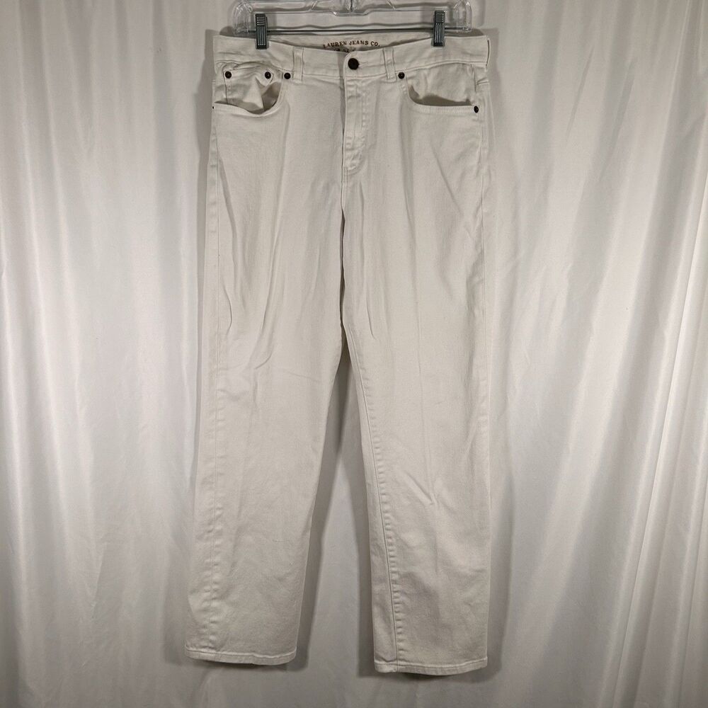 Lauren Jeans Co Ralph Lauren Pants Women 12 White Denim Pockets Classic Straight